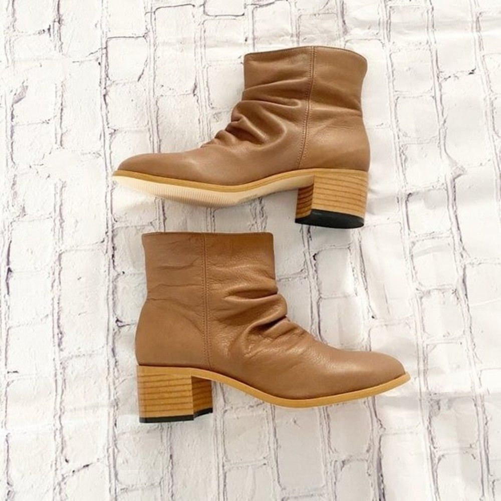 Anthropologie Brown Honey Leather Heel Ankle Boots 37 , 6.5